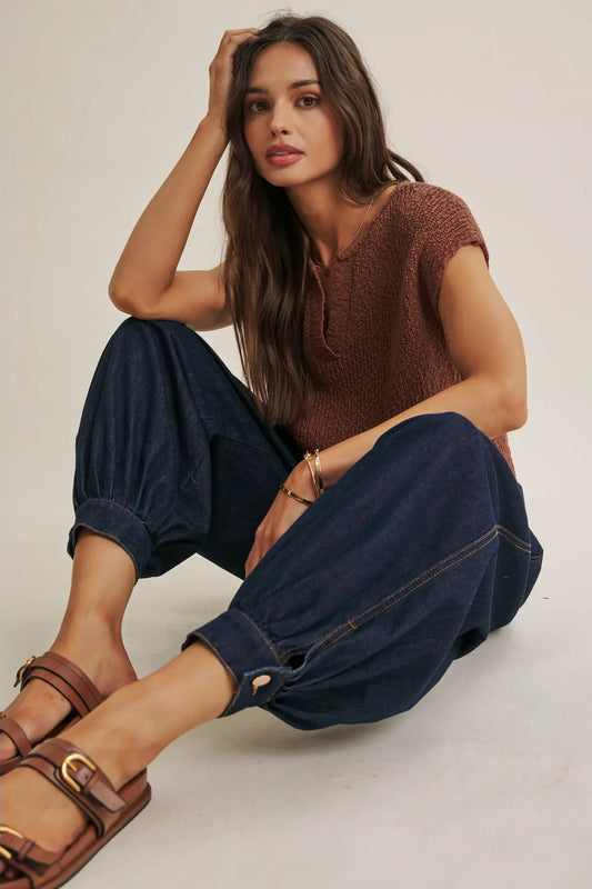 Cotton Slub Sweater Top Off Marsala