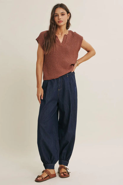 Cotton Slub Sweater Top Off Marsala