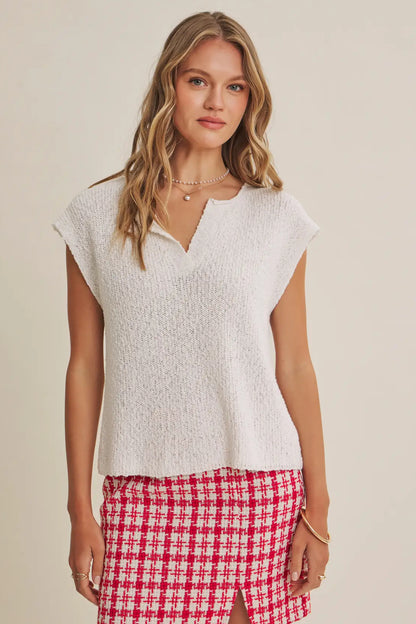 Cotton Slub Sweater Top Off White
