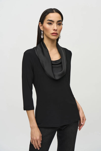 Cowl Neck 3/4 Sleeve Top Black