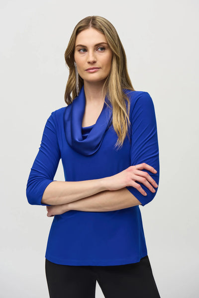 Cowl Neck 3/4 Sleeve Top Royal Sapphire