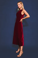 Cowl Neck Velvet Midi Dress