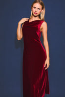 Cowl Neck Velvet Midi Dress