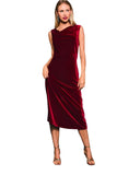 Cowl Neck Velvet Midi Dress