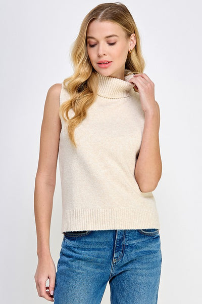 Cream hot sale sleeveless turtleneck