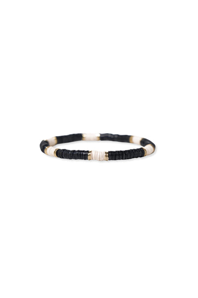 Cream Stripes On Black Sequin Stretch Bracelet