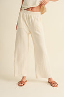 Cream Textured Stripe Pant