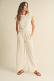 Cream Textured Stripe Pant