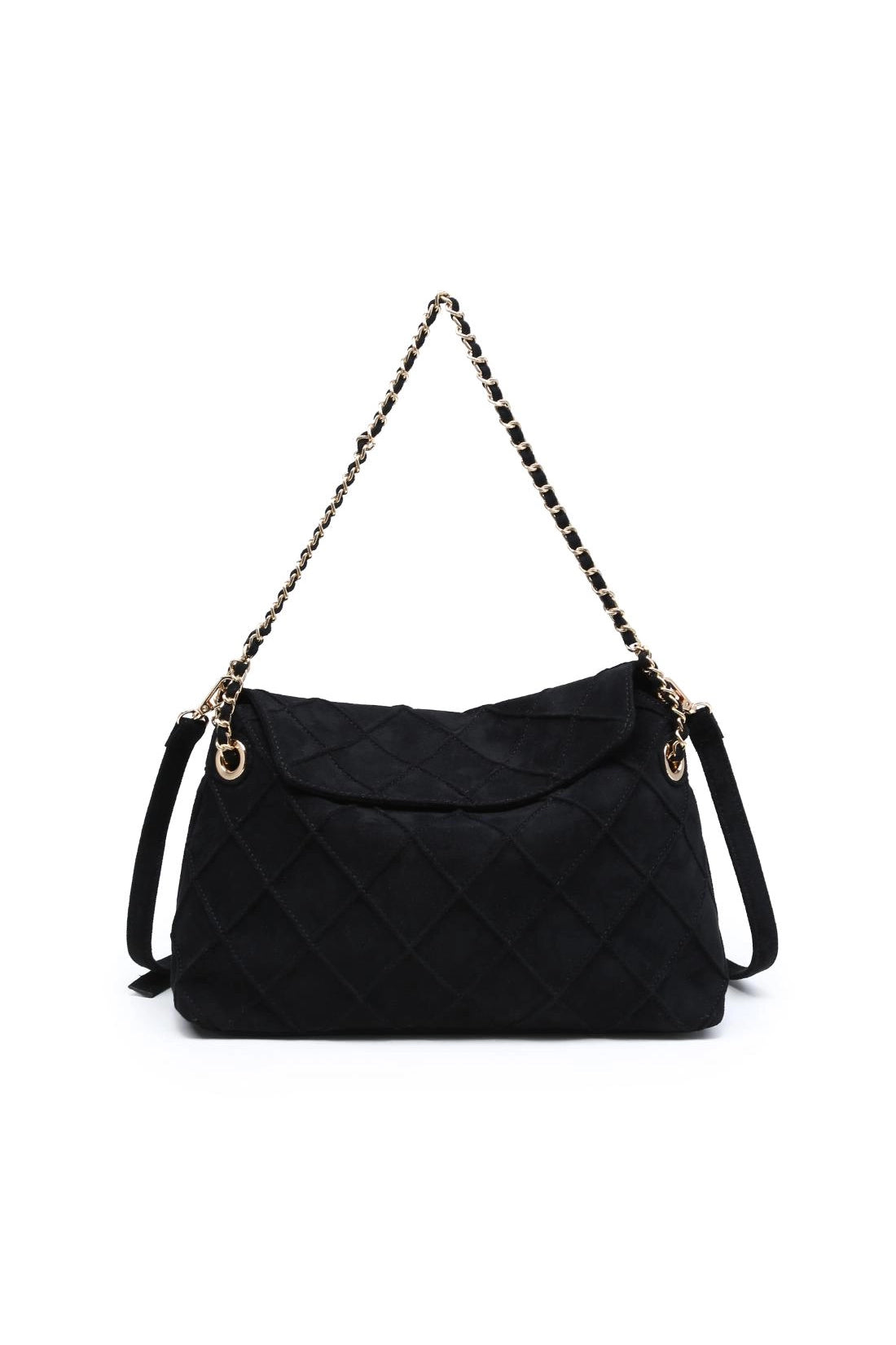 Crew Faux Suede Quilted Hobo Black