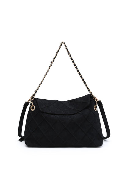 Crew Faux Suede Quilted Hobo Black