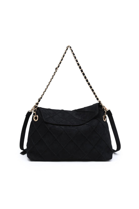 Crew Faux Suede Quilted Hobo Black