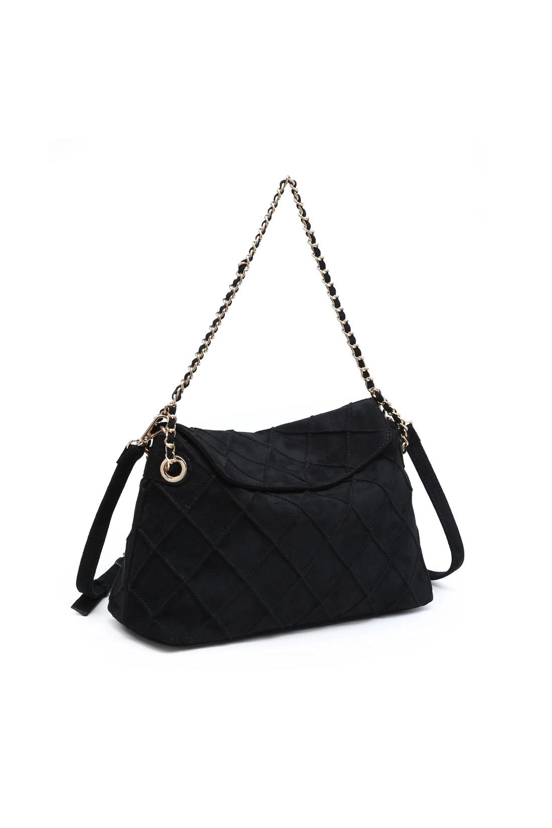 Crew Faux Suede Quilted Hobo Black