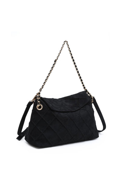 Crew Faux Suede Quilted Hobo Black