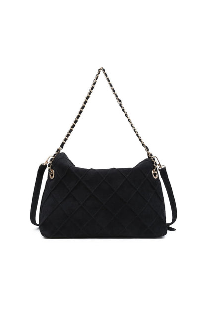 Crew Faux Suede Quilted Hobo Black