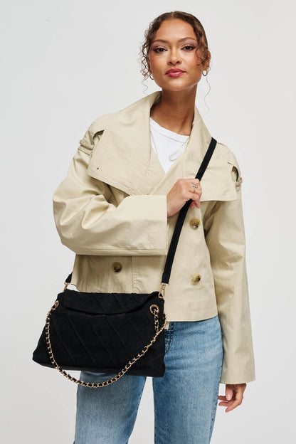 Crew Faux Suede Quilted Hobo Black