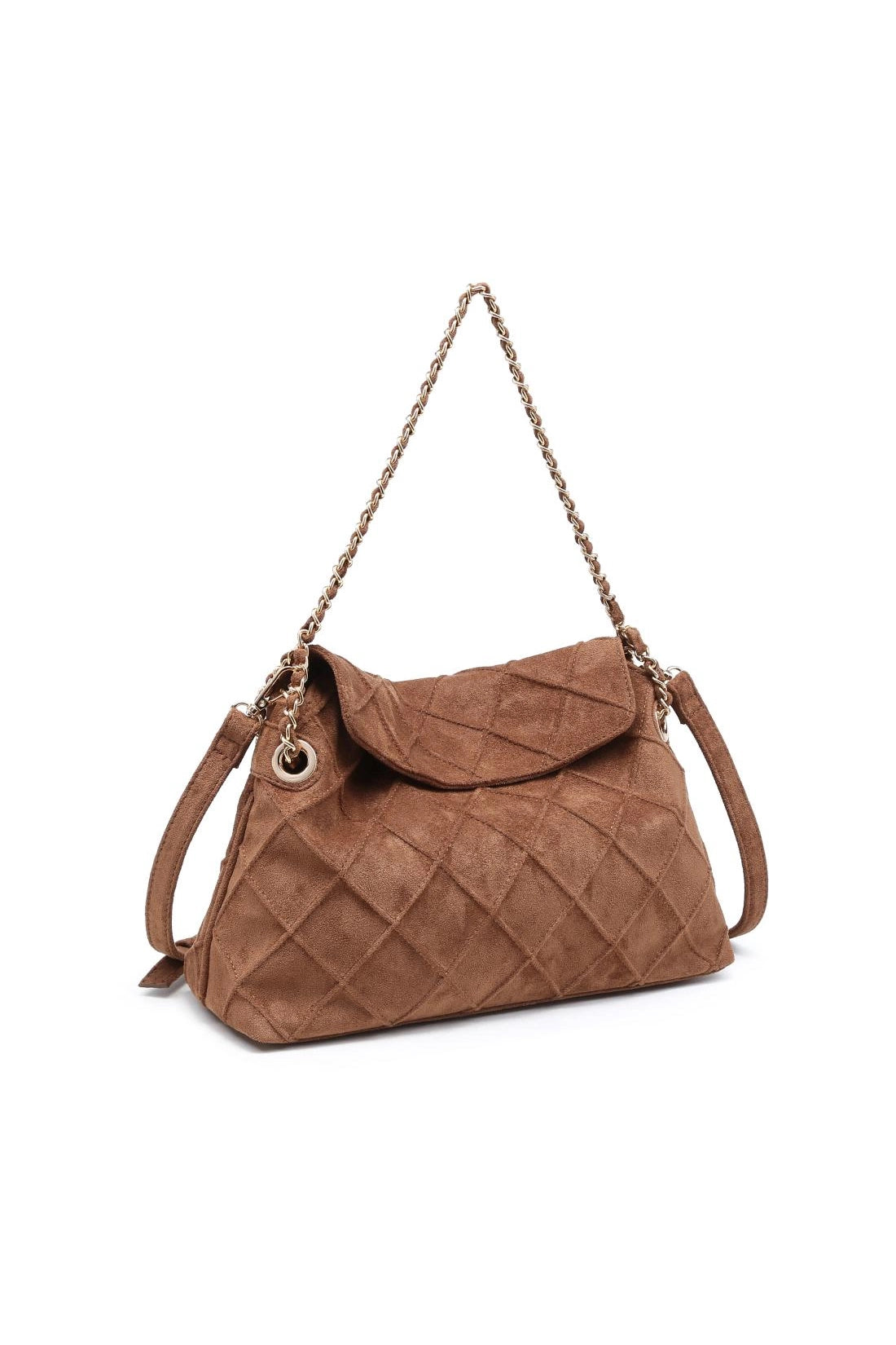 Crew Faux Suede Quilted Hobo Brown