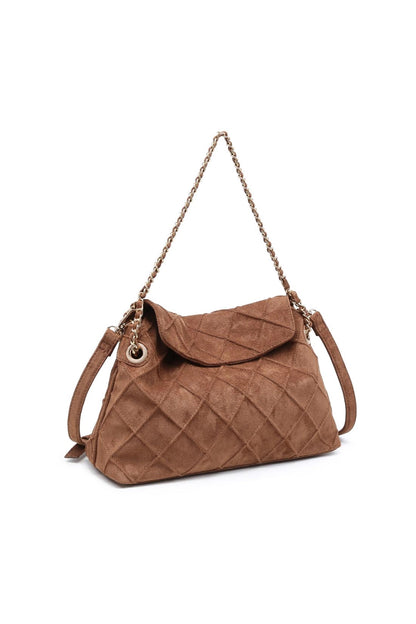 Crew Faux Suede Quilted Hobo Brown