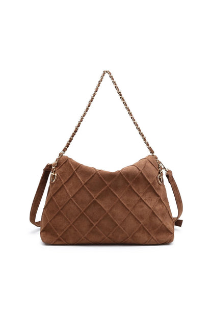 Crew Faux Suede Quilted Hobo Brown