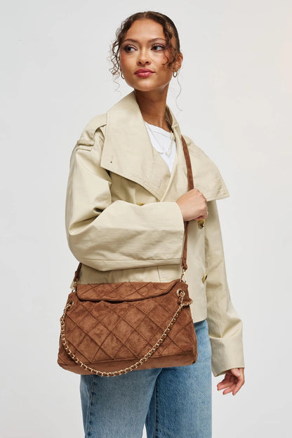 Crew Faux Suede Quilted Hobo Brown