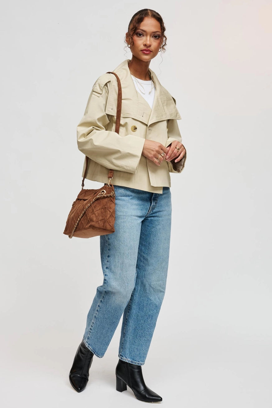 Crew Faux Suede Quilted Hobo Brown