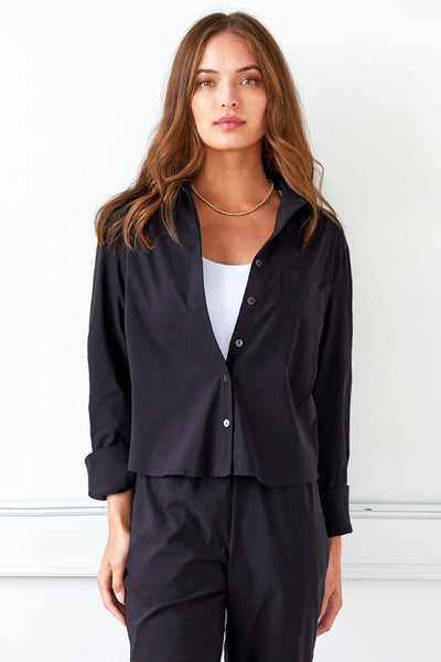 Andie Cropped Button Down Black