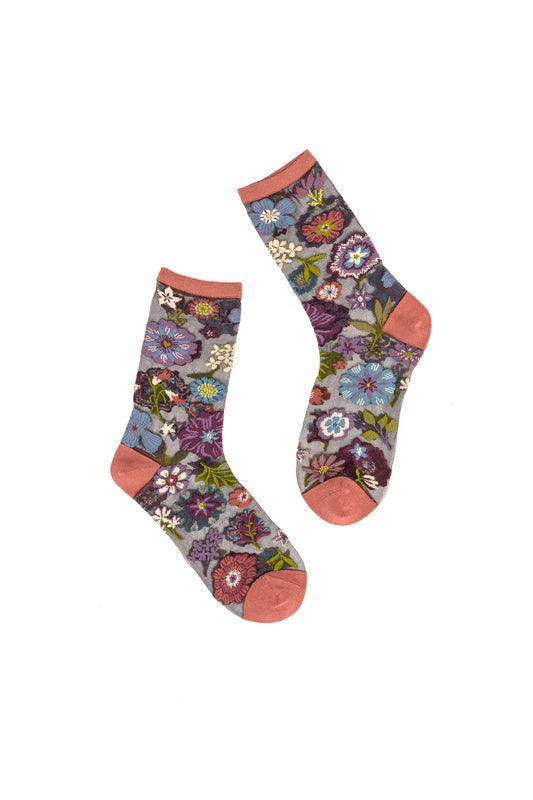 Dark Florals Sheer Crew Sock