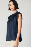 Dark Navy Pleated Sleeve Blouse