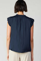 Dark Navy Pleated Sleeve Blouse