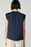 Dark Navy Pleated Sleeve Blouse