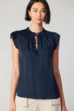 Dark Navy Pleated Sleeve Blouse