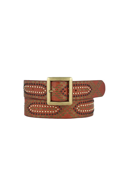 Daya Studded Leather Belt Cognac