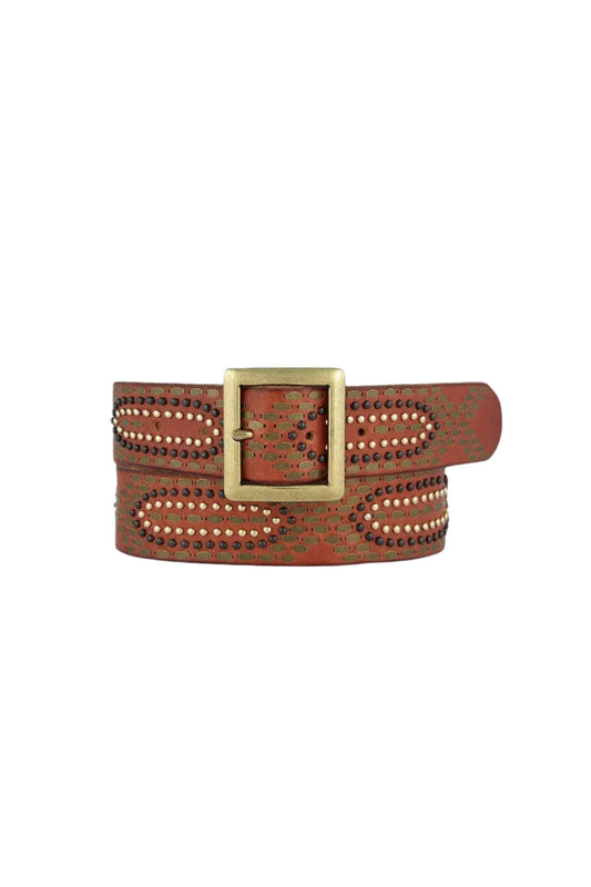 Daya Studded Leather Belt Cognac