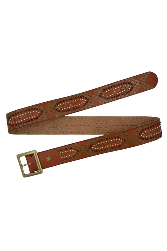 Daya Studded Leather Belt Cognac
