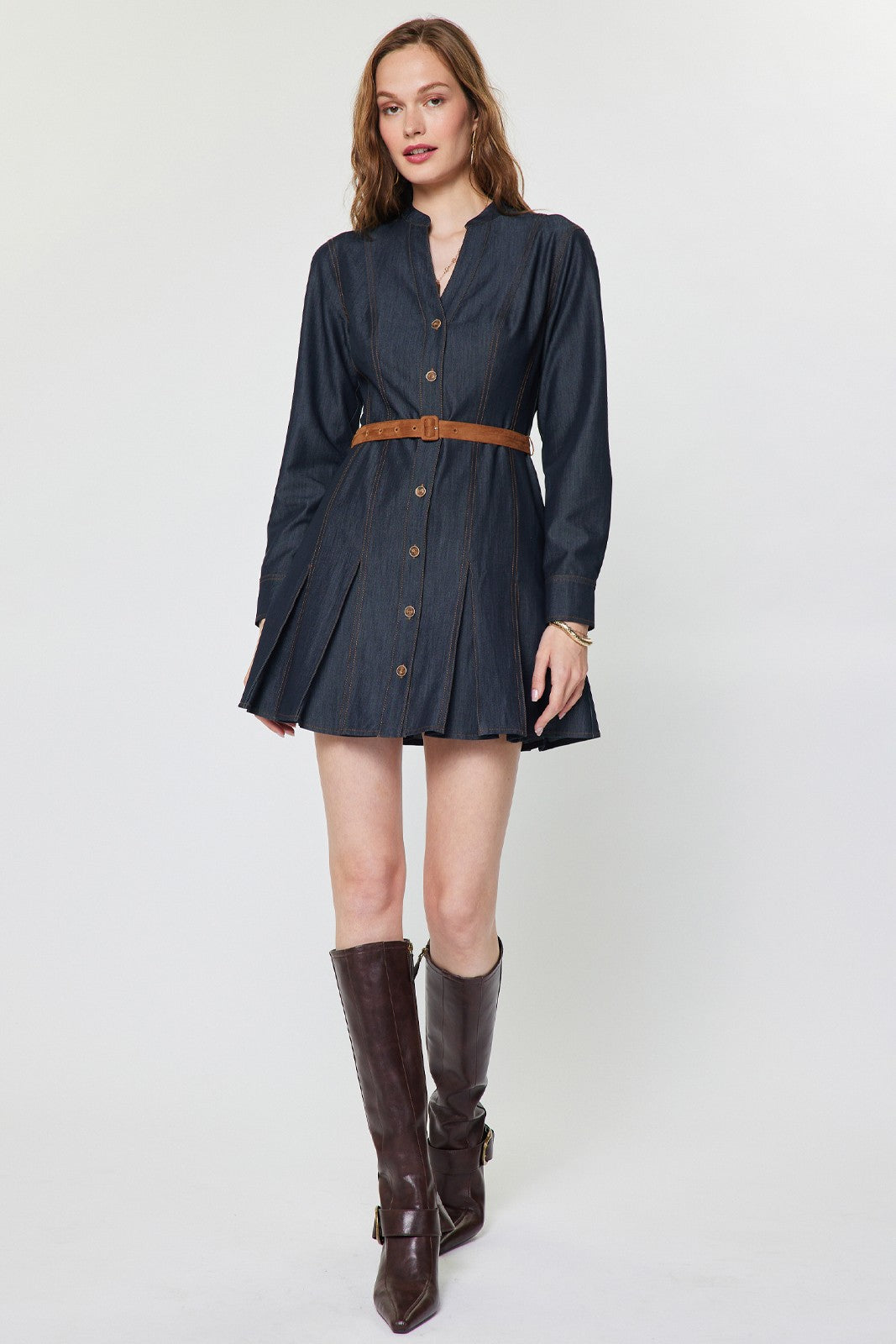 Denim Belted Mini Shirt Dress