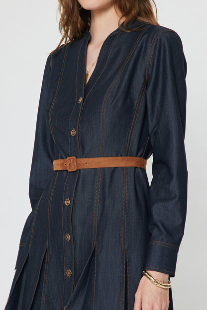 Denim Belted Mini Shirt Dress