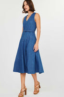 Denim Sleeveless A-line Midi Dress