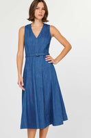 Denim Sleeveless A-line Midi Dress
