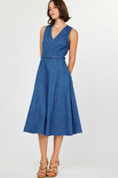 Denim Sleeveless A-line Midi Dress