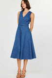 Denim Sleeveless A-line Midi Dress