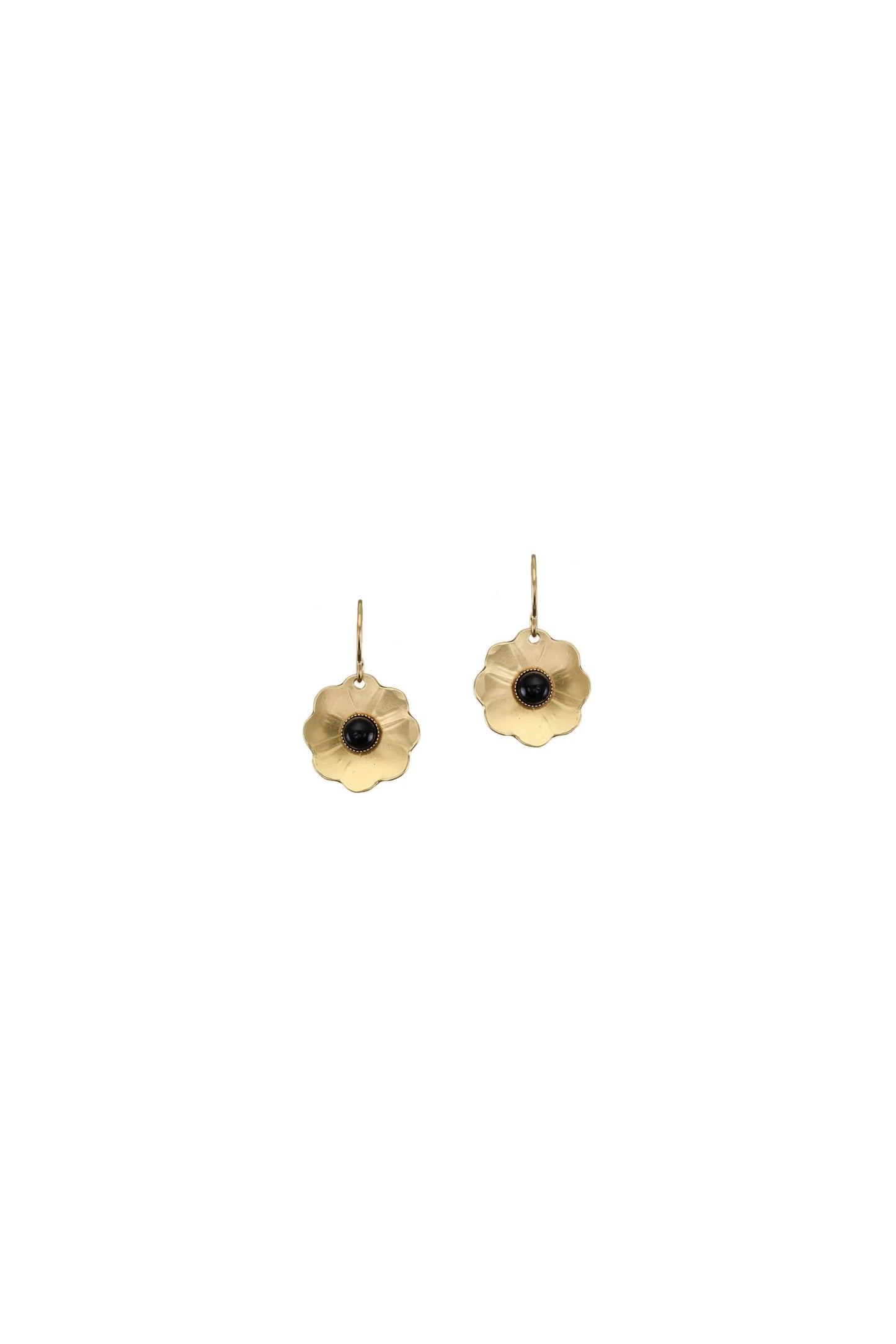 Dished Flower with Black Cabochon Earrings