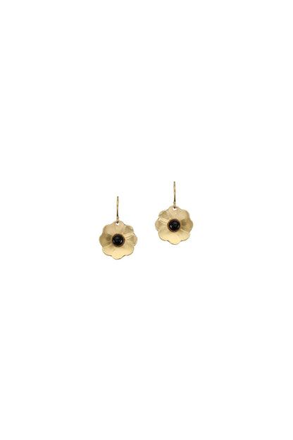 Dished Flower with Black Cabochon Earrings
