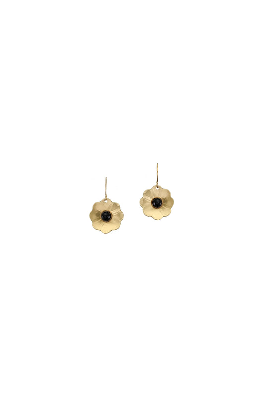 Dished Flower with Black Cabochon Earrings