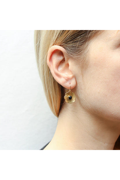 Dished Flower with Black Cabochon Earrings