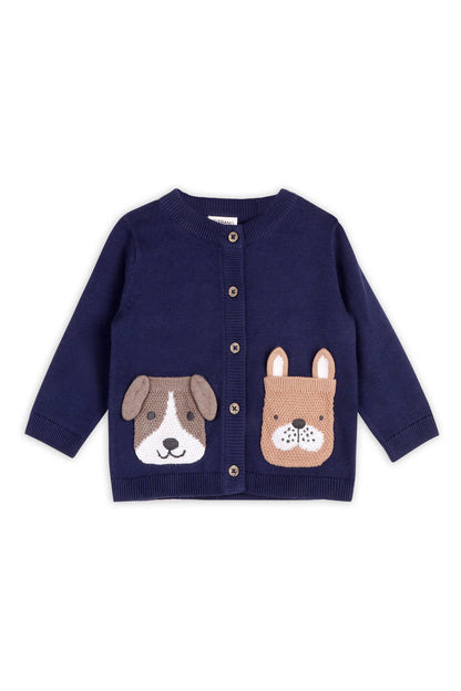 Dog Pocket Embroidered Baby Cardigan