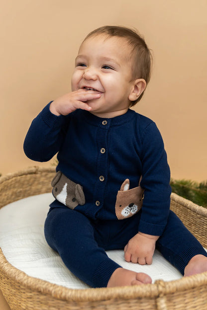 Dog Pocket Embroidered Baby Cardigan