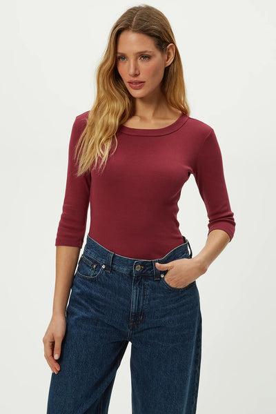 Dot 3/4 Sleeve Tee Garnet