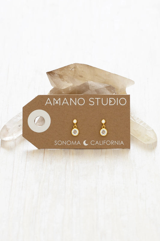 Double CZ Drop Stud Earrings