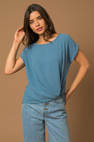 Dusty Blue Front Knot Top