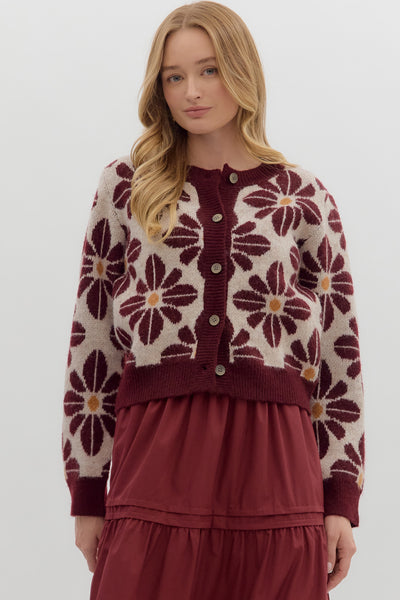 Flower Print Cropped Cardigan