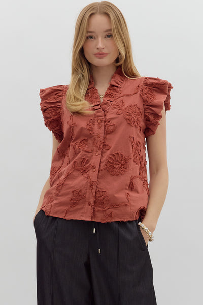 Textured Flutter Sleeve V-Neck Top